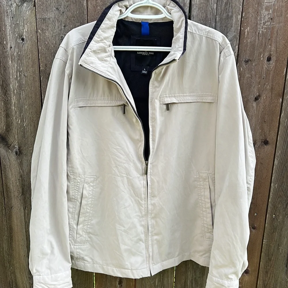 London Fog Beige Litchfield Zip Up Jacket Large Faux Suede Neutral Coat